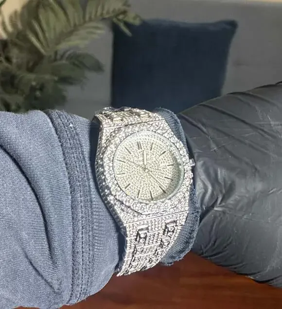 Men's Luxury Silver Iced Out Hip Hop Watch